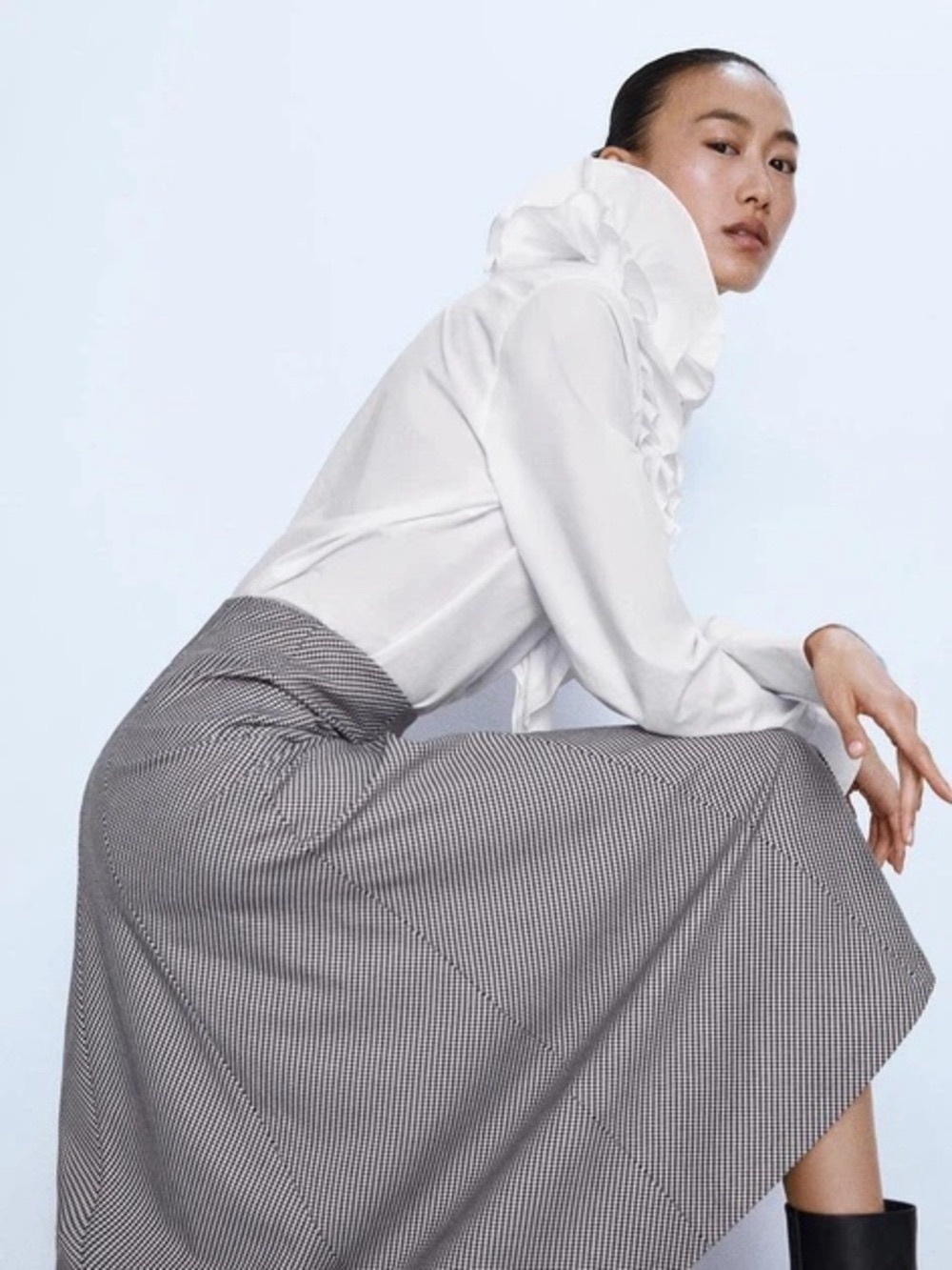 Zara Houndstooth Midi A-Line Skirt